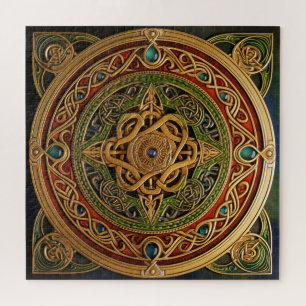 Quebra-cabeça Knotwork Dourado Verde Celta Knot Red