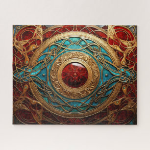 Quebra-cabeça Knotwork Vermelho Dourado Celta Knot
