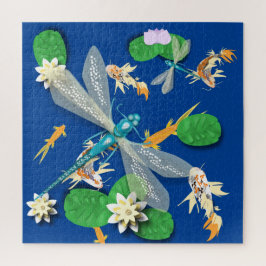 Quebra-cabeça Koi Carp, Water Lily e Blue Dragonflies