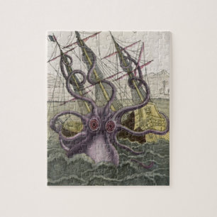 Quebra-cabeça Kraken/polvo Eatting um navio de pirata, cor