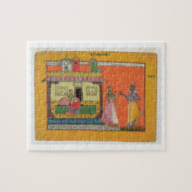 Quebra-cabeça Krishna que chega na casa de Radha, ilustração (Horizontal)