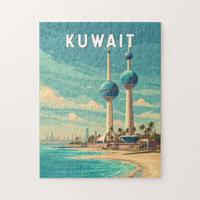 Quebra-cabeça Kuwait Illustration Travel Art Vintage (Vertical)