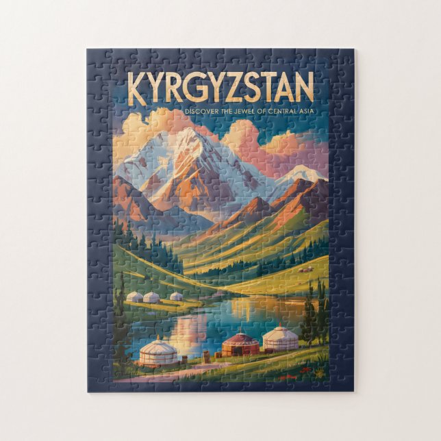 Quebra-cabeça Kyrgyzstan Yurt Illustration Travel Art Vintage (Vertical)