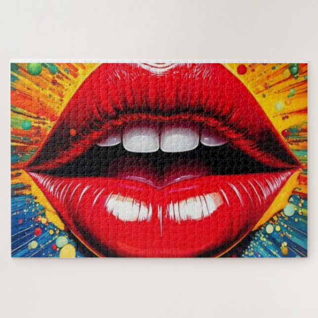 Quebra-cabeça Lábios em Tela de Arte Pop Ousada (Horizontal)
