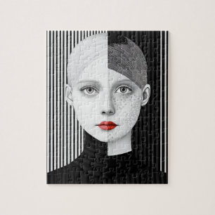 Quebra-cabeça Lábios Vermelhos Surreal Pretos e Brancos
