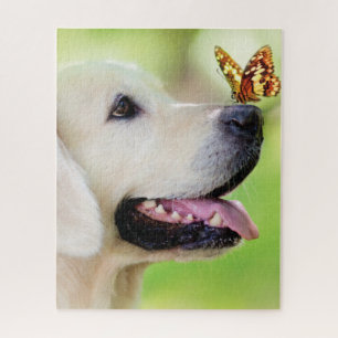 Quebra-cabeça Labrador E Travesseiro decorativo De Borboleta