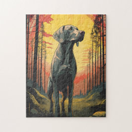 Quebra-cabeça Labrador na floresta durante o pôr do sol