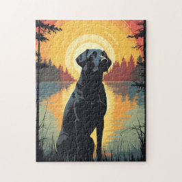 Quebra-cabeça Labrador na floresta durante o pôr do sol