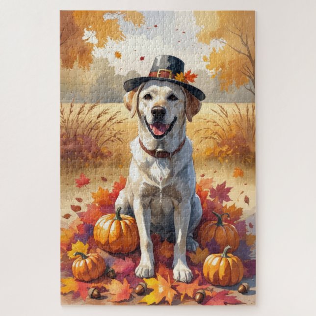 Quebra-cabeça Labrador No Outono Folhas De Ação De Graças Arte (Vertical)