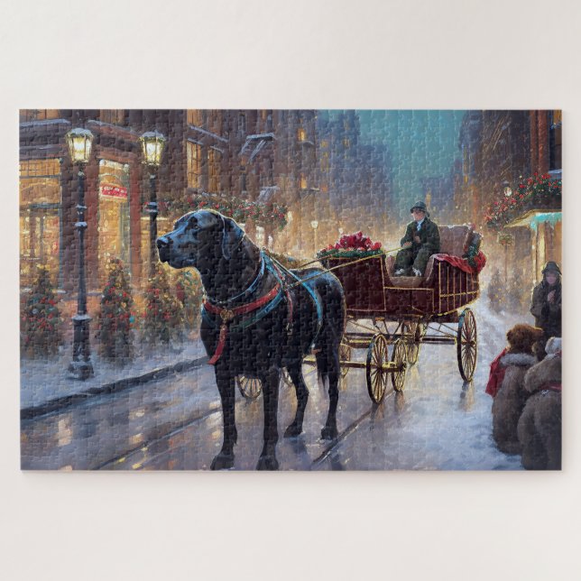 Quebra-cabeça Labrador Preto Temporada de Natal Festiva (Horizontal)