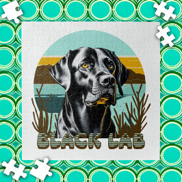 Quebra-cabeça Labrador Retriever Preto Texto Vintage