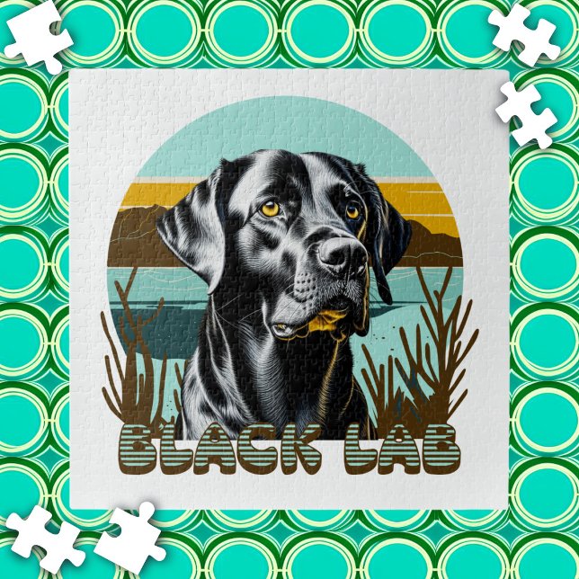 Quebra-cabeça Labrador Retriever Preto Texto Vintage (Criador carregado)