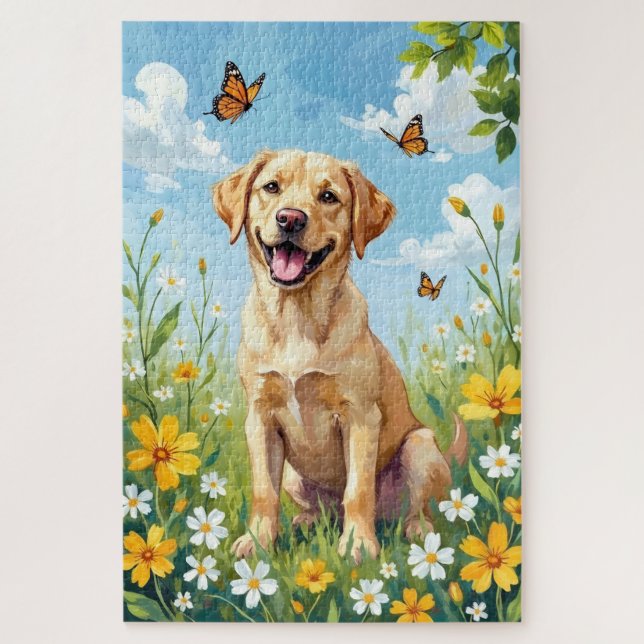 Quebra-cabeça Labrador Retriever Spring Flowers Cute Dog (Vertical)