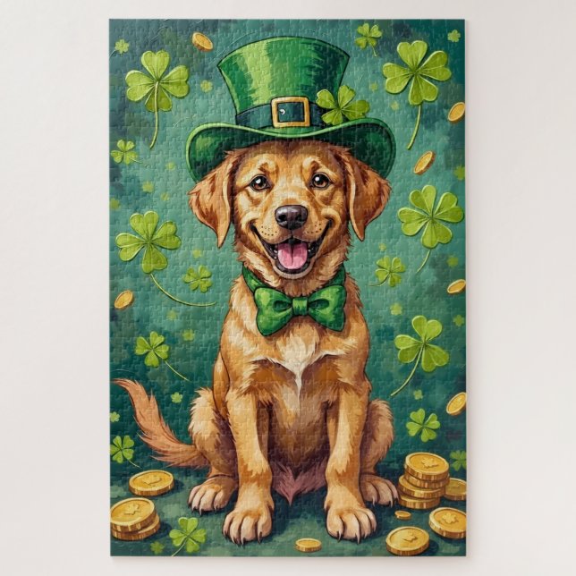 Quebra-cabeça Labrador Retriever St Patrick’s Day Lucky Dog (Vertical)
