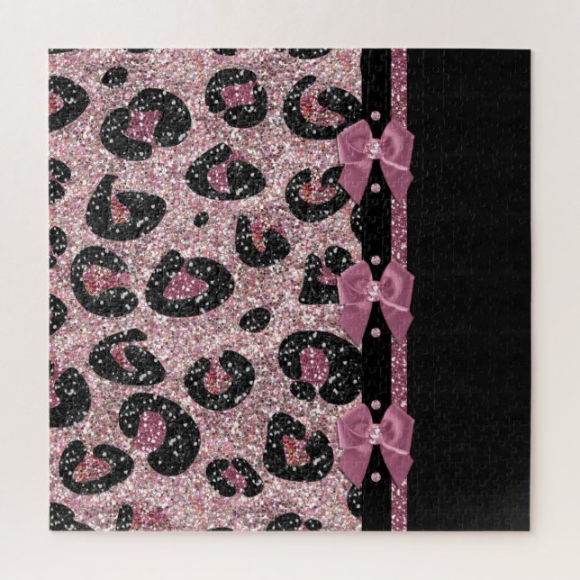 Quebra-cabeça Laços de Fita Estampa de Leopardo Rosa RAB Rockabi (Vertical)