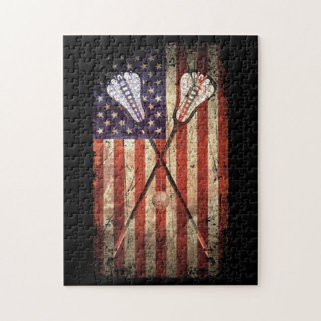 Quebra-cabeça Lacrosse LAX American Flag (Vertical)