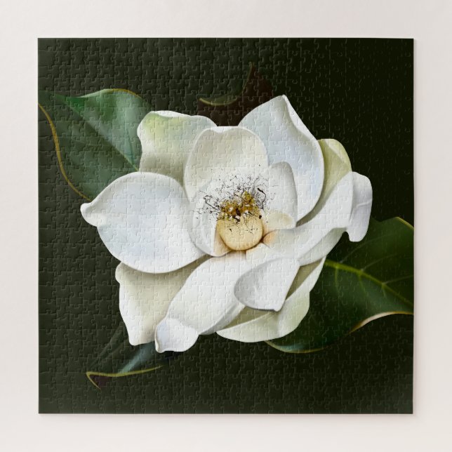 Quebra-cabeça Lado a fundo verde da Magnolia Branca (Vertical)