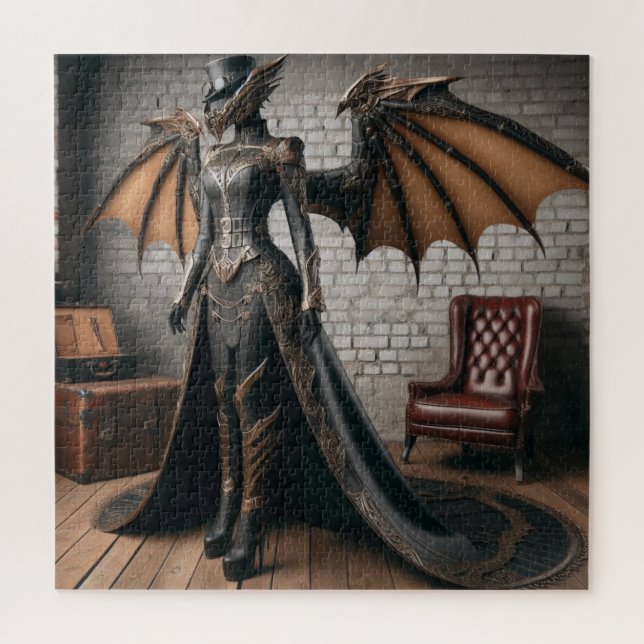 Quebra-cabeça Lady Dragon Rider Steampunk Victorian Industrial (Vertical)