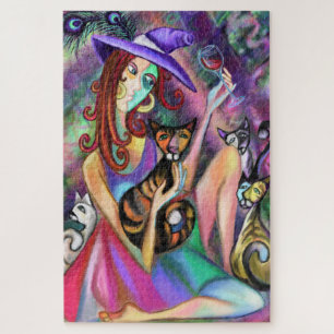 Quebra-cabeça Lady Loves Cats - Estilo de Arte - Pintura Origina