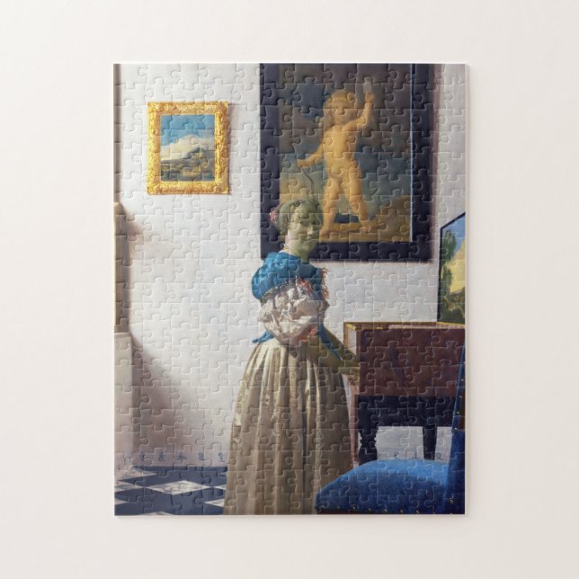 Quebra-cabeça Lady Standat a Virginal, Johannes Vermeer (Vertical)