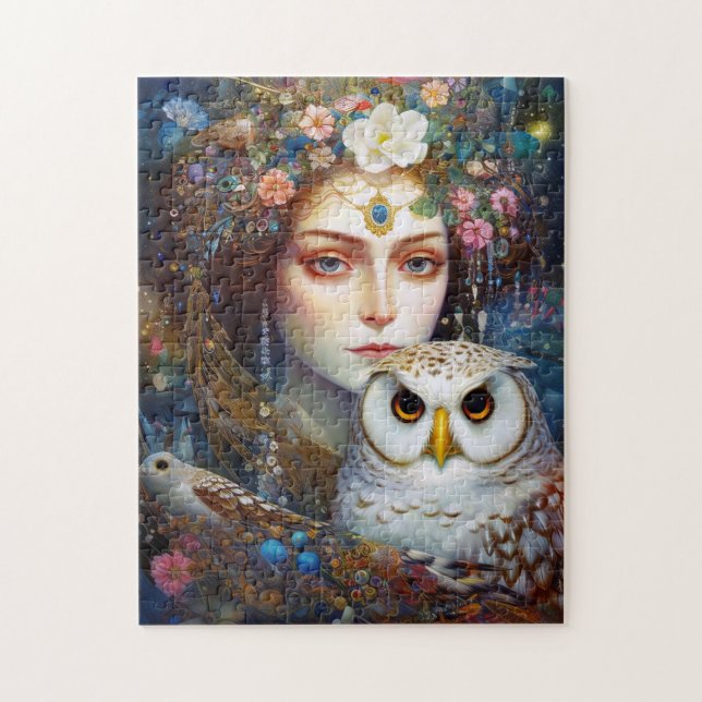 Quebra-cabeça Lady With Owl Surreal Fantasy Art (Vertical)