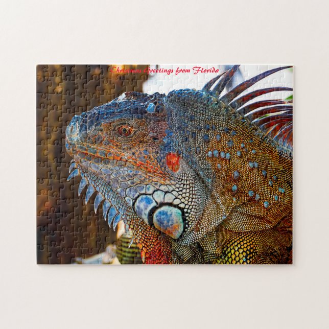 Quebra-cabeça Lagarto Iguana Flórida . Saudações de Natal (Horizontal)