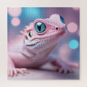 Quebra-cabeça Lagarto Rosa Bonito com Olhos Azuis Grandes