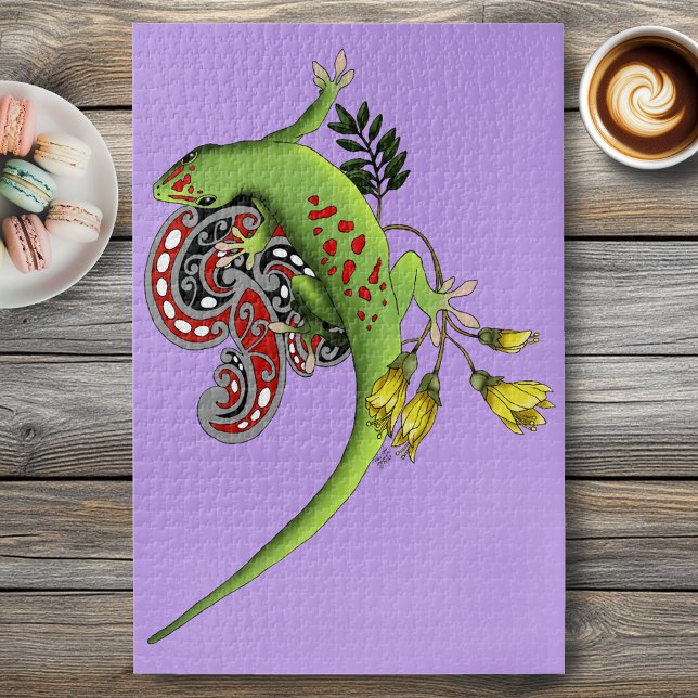 Quebra-cabeça Lagarto Verde Tribal Lavanda Vermelho (Criador carregado)