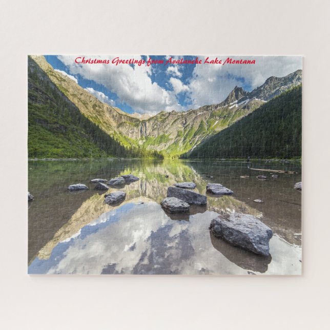 Quebra-cabeça Lago Avalanche Montana.Cumprimentos de Natal (Horizontal)