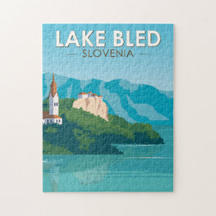 Quebra-cabeça Lago Bled Eslovênia Viagem Retro Viagem Art Vintag