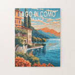 Quebra-cabeça Lago de Como Italia Viagem Art Vintage<br><div class="desc">Design de arte vetorial do Lago Como. O lago Como,  no Norte da Lombardia,  na Itália,  é uma zona de alto escalão conhecida pela sua paisagem dramática,  colocada contra os pés dos Alpes.</div>