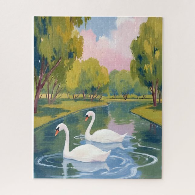 Quebra-cabeça Lago do Cisne Boston Common Massachusetts Aquarela (Vertical)
