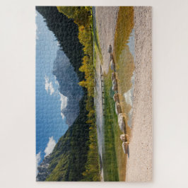 Quebra-cabeça Lago Jasna nos Alpes eslovenos no outono