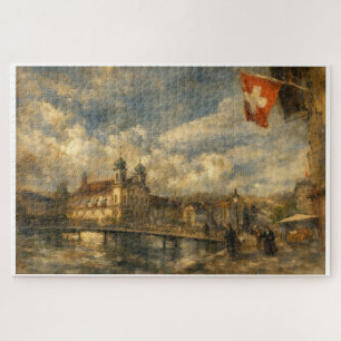 Quebra-cabeça Lago Lucerna Bandeira Suíça & Igreja Jesuíta Quebr