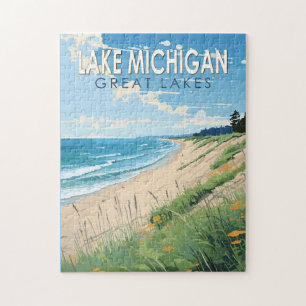 Quebra-cabeça Lago Michigan Viagem Art Vintage