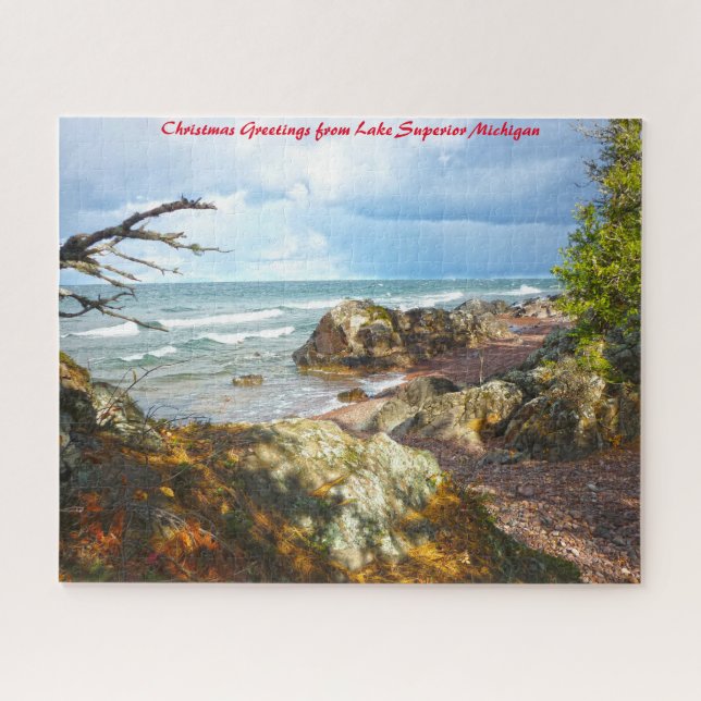 Quebra-cabeça Lago Superior Michigan.Saudação de Natal (Horizontal)
