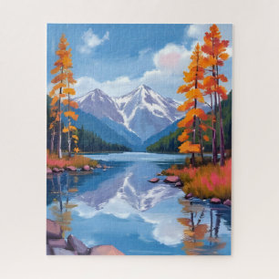 Quebra-cabeça Lago Tahoe Outono Pintura de Montanha de Folhage