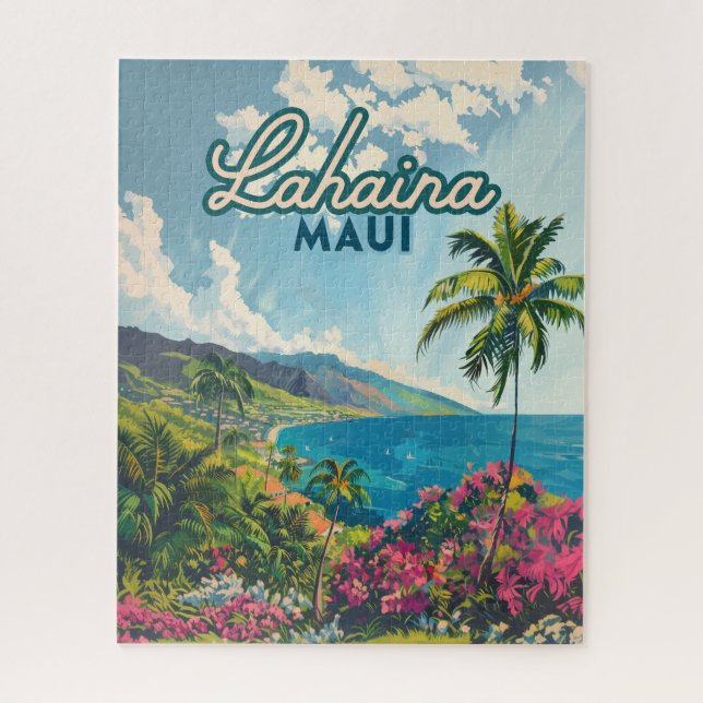 Quebra-cabeça Lahaina Maui Hawaii - Retro Costeiro de Praia (Vertical)