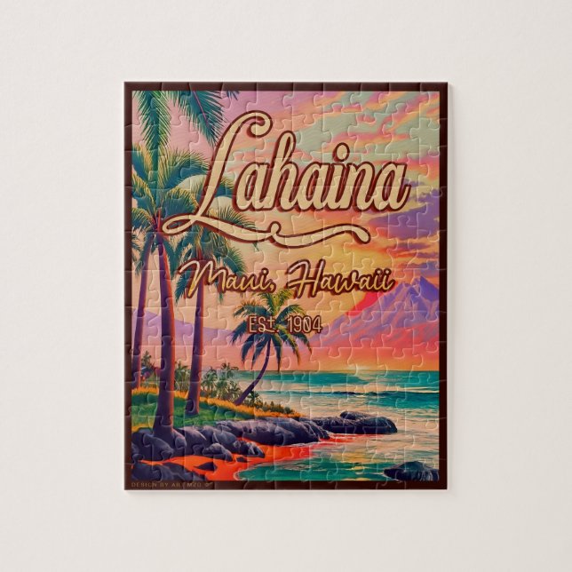 Quebra-cabeça Lahaina Maui Hawaii Retro Sunset Souvenir 1950 (Vertical)
