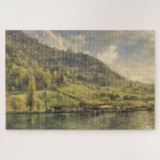 Quebra-cabeça Lake Lucerne Swiss Alpine Chalet Art Puzzle (Horizontal)