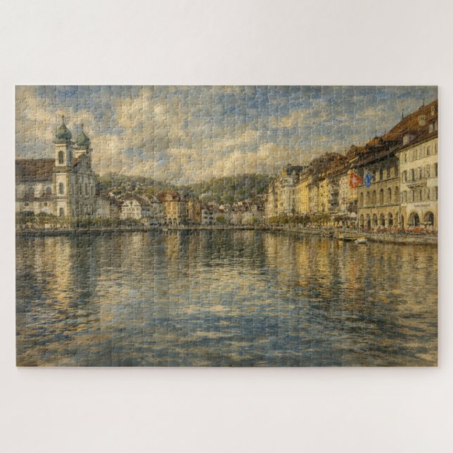 Quebra-cabeça Lake Lucerne Switzerland Jesuit Church Art Puzzle (Horizontal)