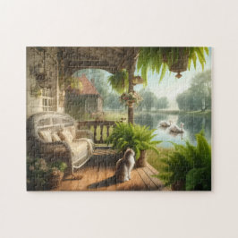 Quebra-cabeça Lakeside Swans Serene Morning View Calming Gift