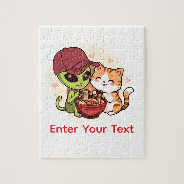 Quebra-cabeça Lamen Cawaii de Gato Alien Adorável Arte (Vertical)