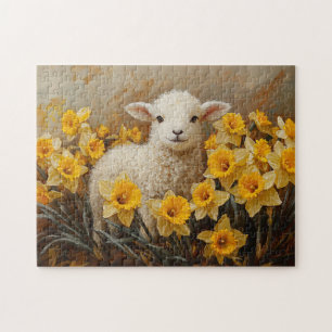 Quebra-cabeça Lâmpada branca com pintura amarela de daffodils
