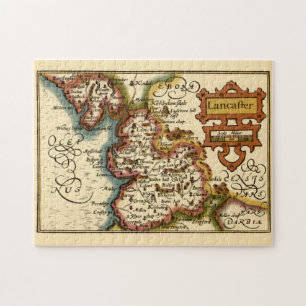 Quebra-cabeça Lancashire County England Antigo Mapa Antiquário