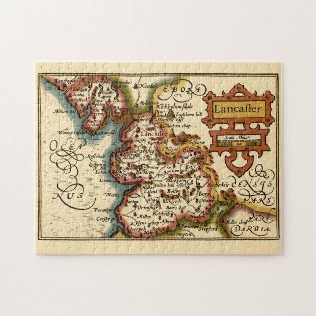 Quebra-cabeça Lancashire County England Antigo Mapa Antiquário (Horizontal)