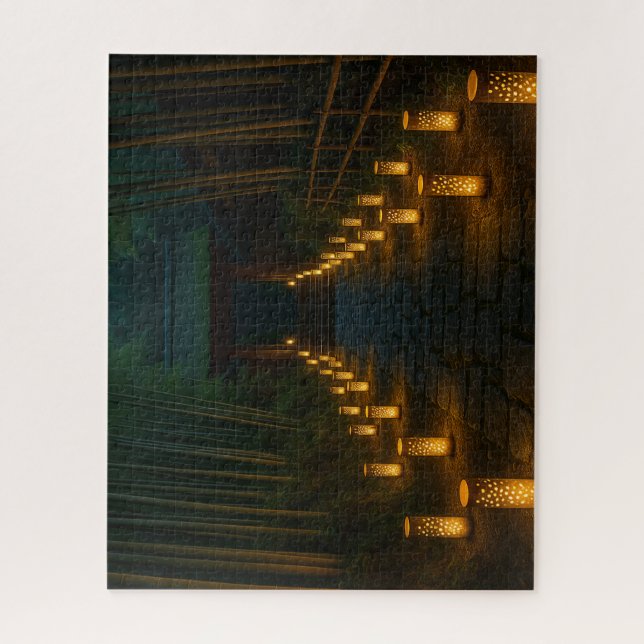 Quebra-cabeça Lantern-Lit Stone Path through Bamboo Grove (Vertical)