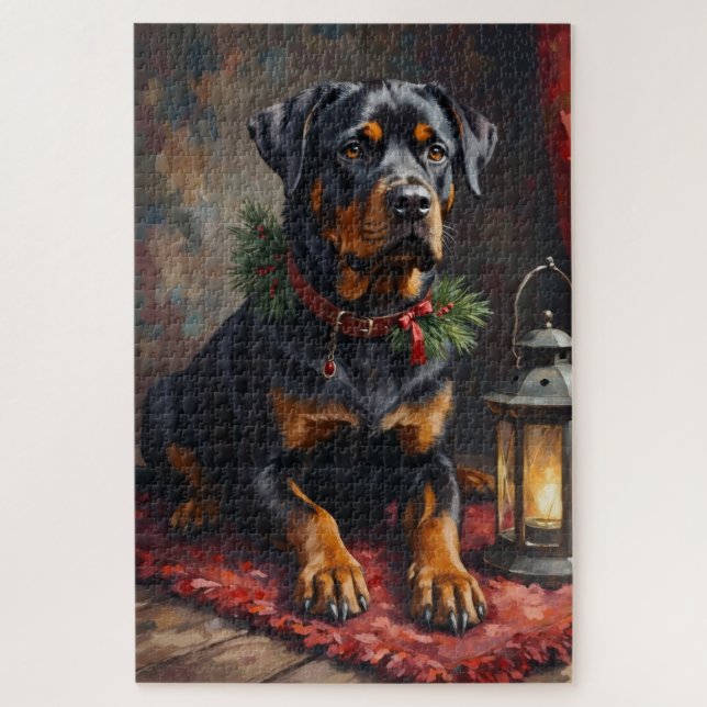 Quebra-cabeça Lanterna de Natal de Cão Rottweiler Digno (Vertical)