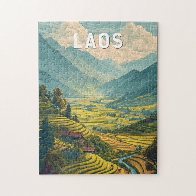 Quebra-cabeça Laos Illustration Travel Art Vintage (Vertical)