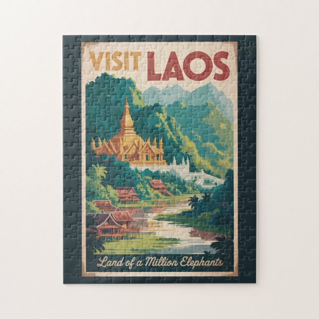 Quebra-cabeça Laos Pha That Luang Ilustração Arte de Viagem (Vertical)